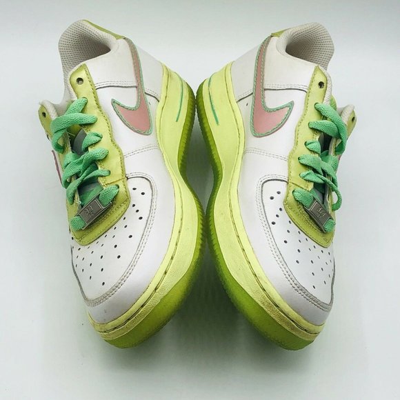 Nike Air Force AF1 82 GS Pink Lime Athletic Sneaker 314219-163 4Y Womens 5.5 - Picture 5 of 10